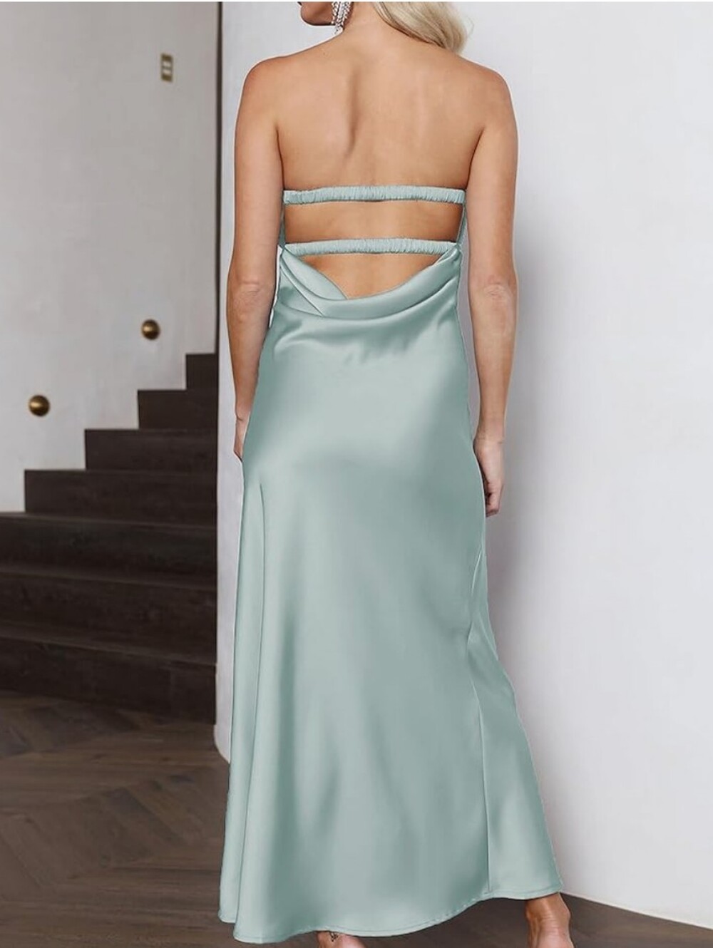 Hello Molly Strapless Sage Green Satin Twist-Front Midi Dress - Picture 2 of 5